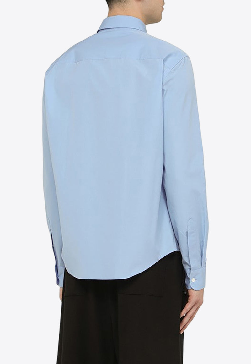 AMI PARIS Logo Embroidered Long-Sleeved Shirt Blue USH161CO0063/O_AMI-484