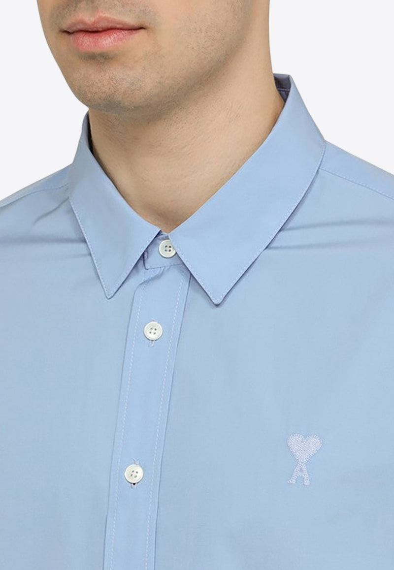 AMI PARIS Logo Embroidered Long-Sleeved Shirt Blue USH161CO0063/O_AMI-484