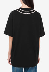Moschino Pearl Necklace Print Crewneck T-shirt Black V0718 541 1555