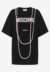 Moschino Pearl Necklace Print Crewneck T-shirt Black V0718 541 1555