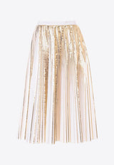 Valentino Pleated Metallic Midi Skirt Gold VB3RA7G64HP 337