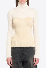 Jean Paul Gaultier Ribbed High-Neck Sweater Cream W-PO005-K001-0103