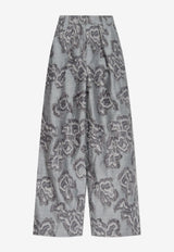 GANNI Frayed Floral Palazzo Pants Gray W0401_GREY