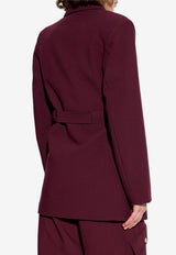 GANNI Logo Patch Belted Blazer Burgundy W0403_BURGUNDY