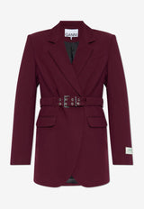 GANNI Logo Patch Belted Blazer Burgundy W0403_BURGUNDY