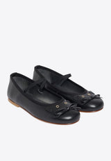 Bonpoint Girls Leather Ballet Flats with Bow Black W05GSOL00009LE/R_BONPO-099