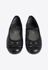 Bonpoint Girls Leather Ballet Flats with Bow Black W05GSOL00009LE/R_BONPO-099