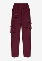 GANNI Elastic-Waist Cargo Pants Burgundy W0882_BURGUNDY