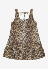 GANNI Leopard Print Mini Poplin Dress Brown W0906_ANIMAL PRI