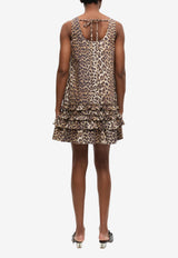 GANNI Leopard Print Mini Poplin Dress Brown W0906_ANIMAL PRI
