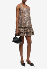 GANNI Leopard Print Mini Poplin Dress Brown W0906_ANIMAL PRI