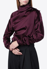 GANNI Satin Draped Blouse Wine W10507119/R_GAN-07H