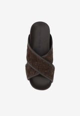 Bottega Veneta Tarik Intrecciato Suede Leather Slides Brown 786883V3QE02113_80179