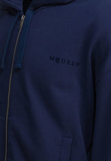 Alexander McQueen Logo Embroidered Zip-Up Hoodie Blue 839217QTADU0438_82524