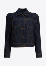 Alexander McQueen Puffed-Shoulder Denim Jacket Blue 847964QMADZ4098_73e6e4b3-1a0f-4c72-8d38-67a4f883b25e