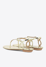 Aquazzura Almost Bare Metallic Leather Flat Sandals Gold ALBFLAA0SSYSOG_82831