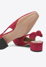 Aquazzura Very Bow Tie 35 Suede Slingback Pumps Red VBTMIDL1SUECD3_82756