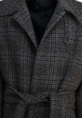 Balenciaga Single-Breasted Checked Wool Long Coat Gray 838934TSU201269_82545