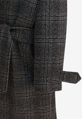 Balenciaga Single-Breasted Checked Wool Long Coat Gray 838934TSU201269_82545