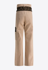 Fendi Kids Girls Logo-Patched Pants Beige