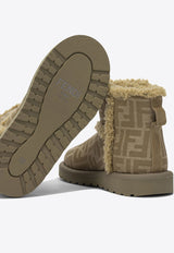 Fendi Kids Girls Monogram Ankle Boots Brown