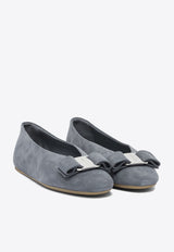 Ferragamo Vanna Vara-Bow Suede Ballet Flats Gray 0785476_82219