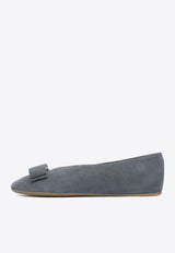 Ferragamo Vanna Vara-Bow Suede Ballet Flats Gray 0785476_82219