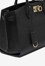 Ferragamo Large Studio Leather Top Handle Bag Black 0785995_82415