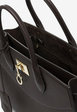 Ferragamo Large Studio Leather Top Handle Bag Brown 0785996_82236