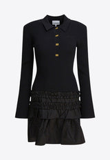 GANNI Flared Mini Polo Dress Black K2523099_492b0412-425e-4b02-ad20-373f23b840cb