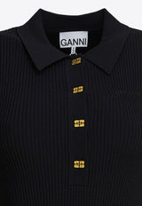 GANNI Flared Mini Polo Dress Black K2523099_492b0412-425e-4b02-ad20-373f23b840cb