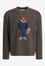 Maison Kitsuné Wool Crewneck Sweater Gray