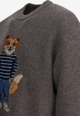 Maison Kitsuné Wool Crewneck Sweater Gray