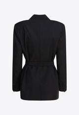 Max Mara Talento Belted Wool Canvas Blazer Black 2521046101TALENTO004_82719