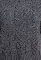 S Max Mara Dominus Cable Knit Wool Cropped Top Gray 2529366111DOMINUS007_82681