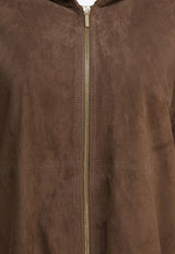 S Max Mara Zeno Zip-Up Hooded Suede Jacket Brown 2529446011ZENO002_82527