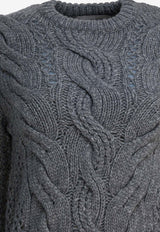 Sportmax Radio Cable Knit Wool Sweater Gray 2522366142RADIO005_7be5c417-f566-40cb-9889-33746c649343