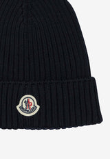 Moncler Kids Boys Logo Patch Wool Beanie Blue 3B00009-M1131742_5727aa01-cc1a-4ca5-acbf-8fa9849f74b6