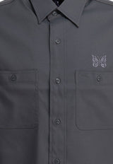 Needles Embroidered Logo Long-Sleeved Shirt Gray RW255A-GREY_ce380efd-d162-43e6-81b2-a2582f5f00e4