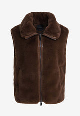 PINKO Faux Fur Zip-Up Vest Brown 105107A2WNL74_83054