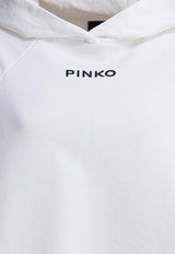 PINKO Logo Print Cropped Hooded Sweatshirt White 105726A2URZ25_1867655a-ab17-43ae-9c32-76c6ef982f8f