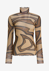 Pucci Labirinto Print Turtleneck Tulle Top Brown 5UJM155U749050_802eaea5-056e-4a64-94f8-d59ab8ebdaad