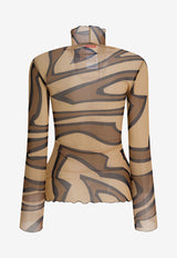 Pucci Labirinto Print Turtleneck Tulle Top Brown 5UJM155U749050_802eaea5-056e-4a64-94f8-d59ab8ebdaad
