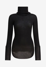 Rick Owens Turtleneck Wool Sheer Sweater Black RP02E4614RIBM09_82690
