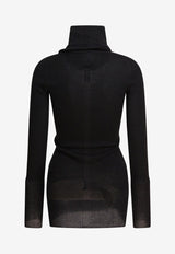 Rick Owens Turtleneck Wool Sheer Sweater Black RP02E4614RIBM09_82690