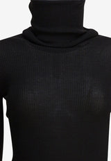 Rick Owens Turtleneck Wool Sheer Sweater Black RP02E4614RIBM09_82690
