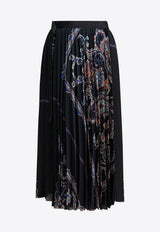 Paisley Print Pleated Midi Skirt