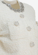 Self-Portrait Embellished Wool-Blend Cardigan Beige