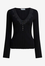 Self-Portrait Lace V-neck Top Black