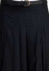 Self-Portrait Long Pleated Skirt Black